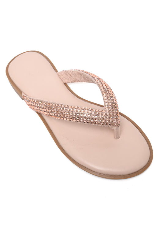 SHIMMER TOE STRAP FLAT-NUDE