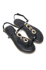 ORNATE STONE STRAP SANDAL-BLACK