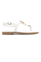 ORNATE STONE STRAP SANDAL-WHITE