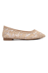 SHEER MESH POINTED FLAT-KHAKI
