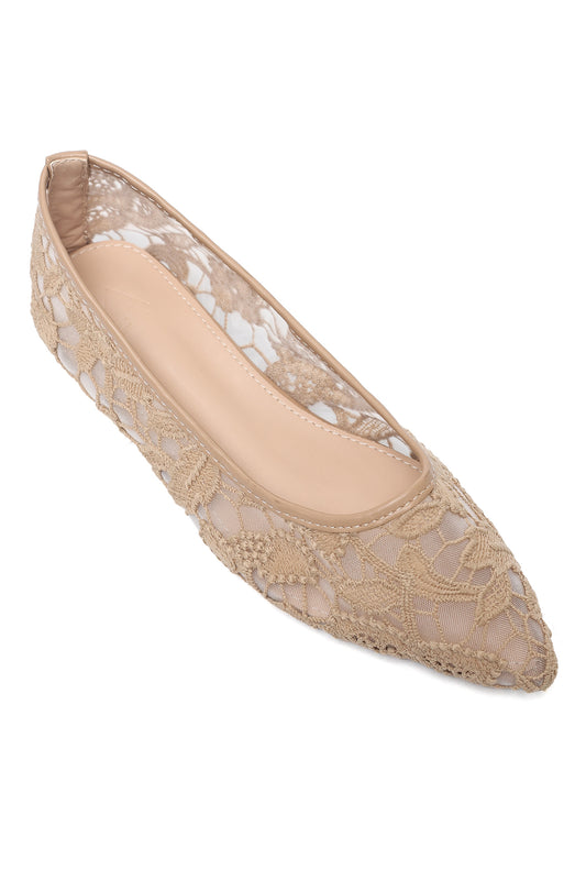 SHEER MESH POINTED FLAT-KHAKI