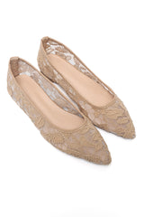 SHEER MESH POINTED FLAT-KHAKI