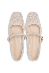 ROMANTIC FLORAL MESH FLATS-BEIGE