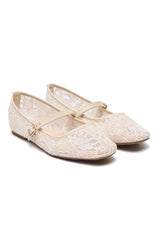 ROMANTIC FLORAL MESH FLATS-BEIGE