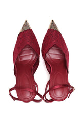 SERAPHINA LACE SLINGBACK HEELS-MAROON