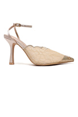 SERAPHINA LACE SLINGBACK HEELS-BEIGE