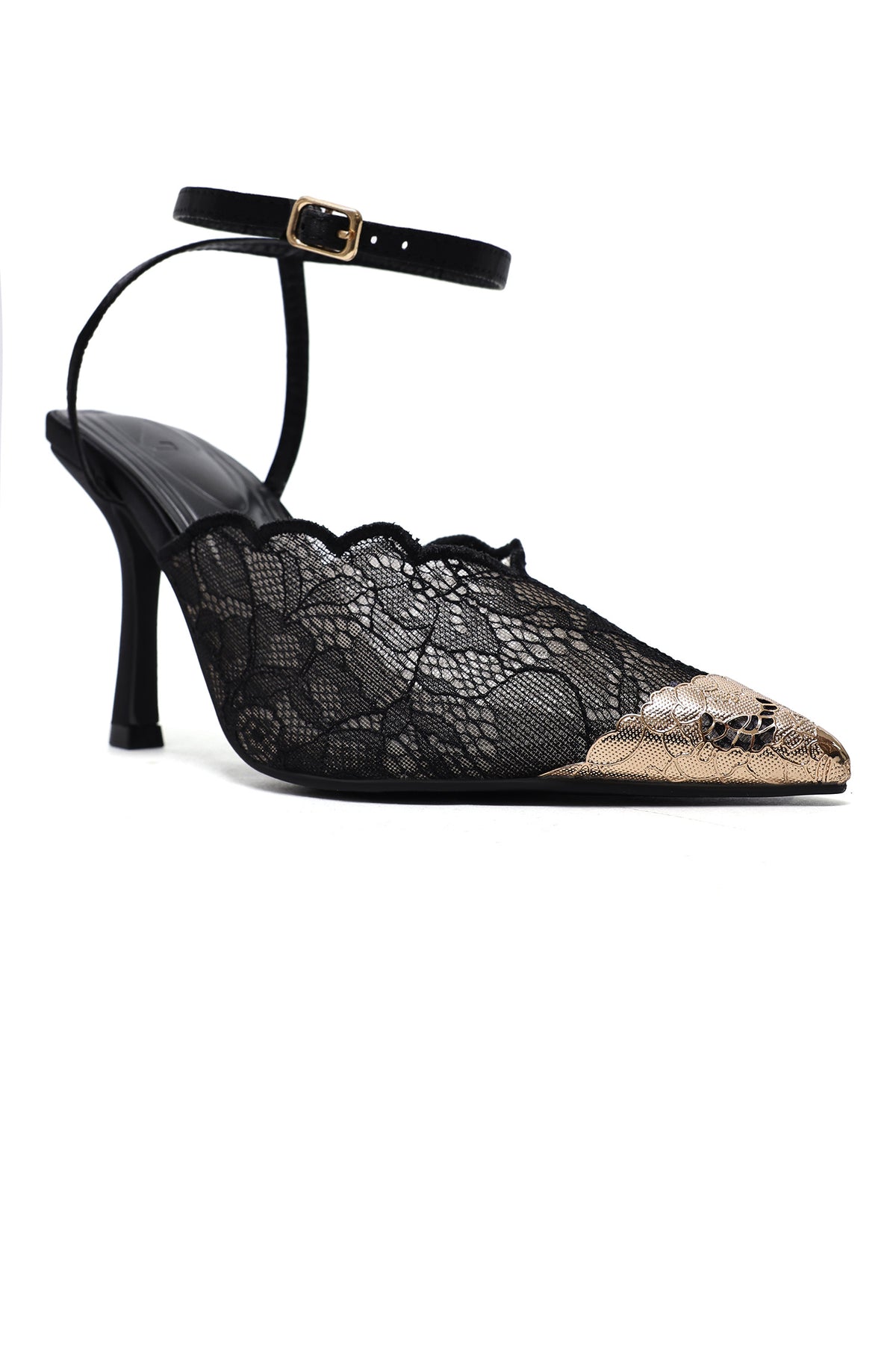 SERAPHINA LACE SLINGBACK HEELS-BLACK