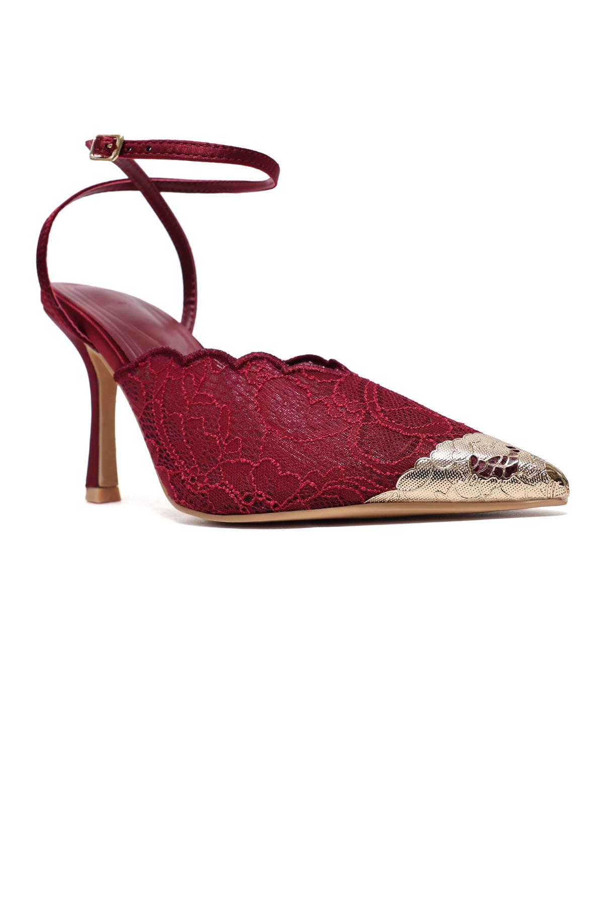 SERAPHINA LACE SLINGBACK HEELS-MAROON