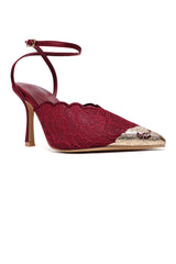 SERAPHINA LACE SLINGBACK HEELS-MAROON