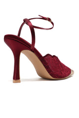 SERAPHINA LACE SLINGBACK HEELS-MAROON