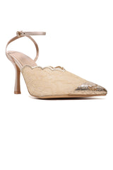 SERAPHINA LACE SLINGBACK HEELS-BEIGE