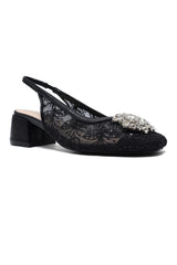 MAJESTIQUE EMBELLISHED SLINGBACKS-BLACK