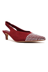 STUDDED SLINGBACK HEELS-RED