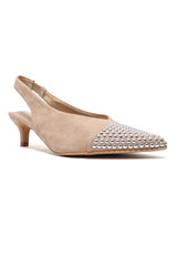 STUDDED SLINGBACK HEELS-BEIGE