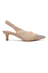 STUDDED SLINGBACK HEELS-BEIGE