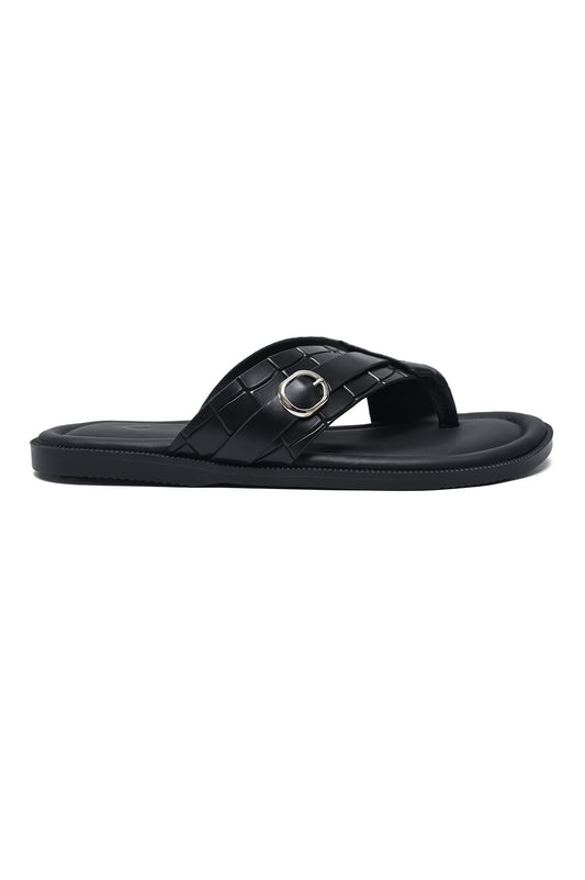 TEXTURED STRAP SLIDE-BLACK