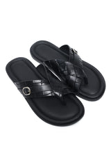 TEXTURED STRAP SLIDE-BLACK