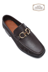 METAL EMBLEM SHOES-COFFEE