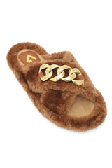 COZY CHAIN FUR SLIDE-CAMEL