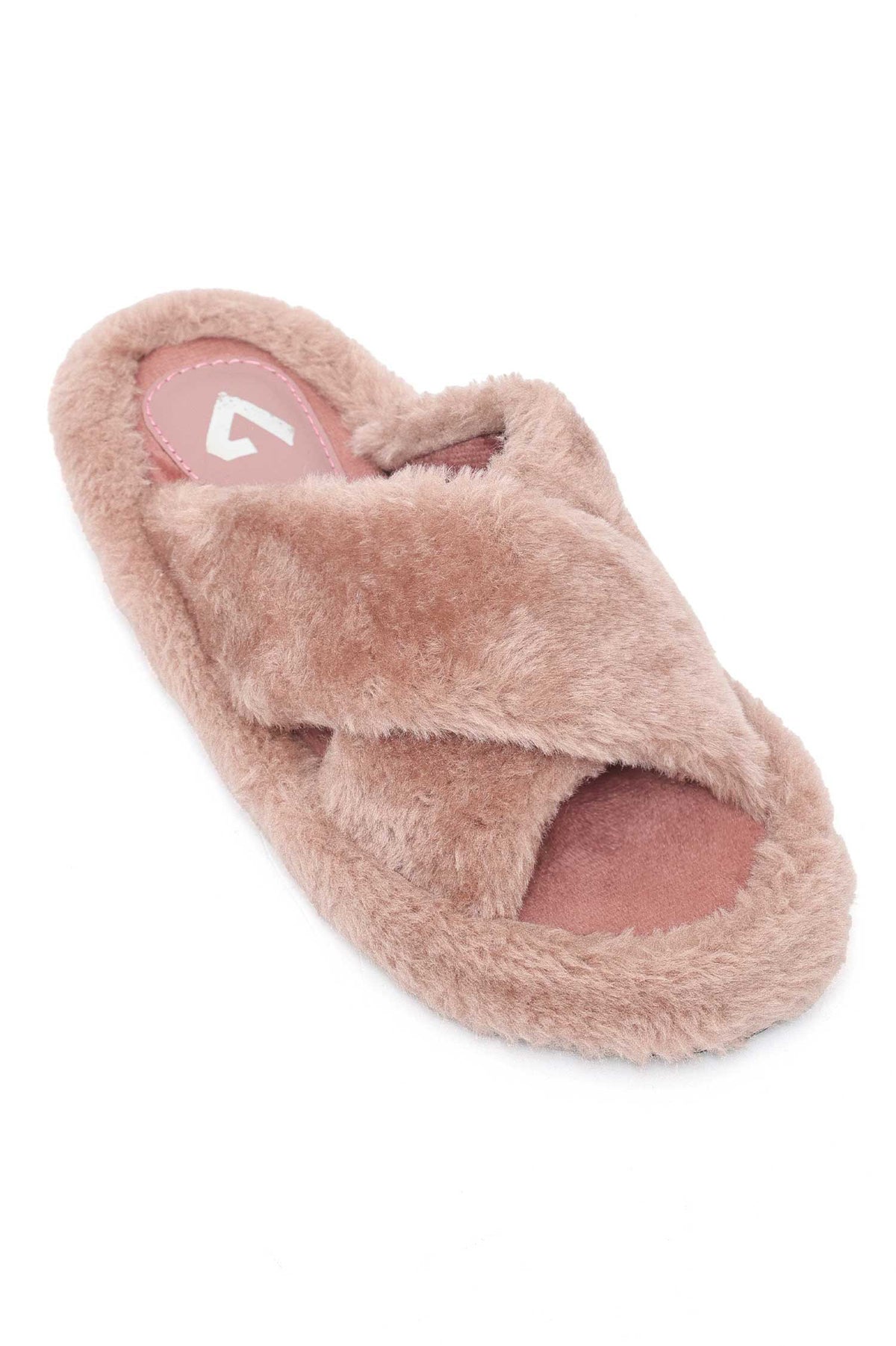 FLUFFY CROSS FUR SLIDE-PINK