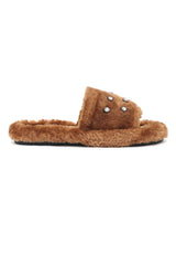 PEARL SHINE FUR SLIDE-CAMEL