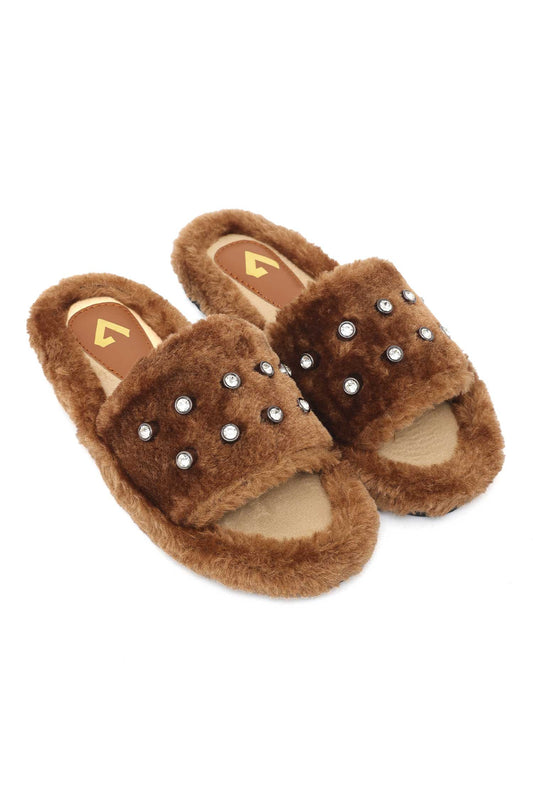 PEARL SHINE FUR SLIDE-CAMEL