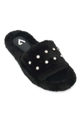 JEWEL SHINE FUR SLIDE-BLACK
