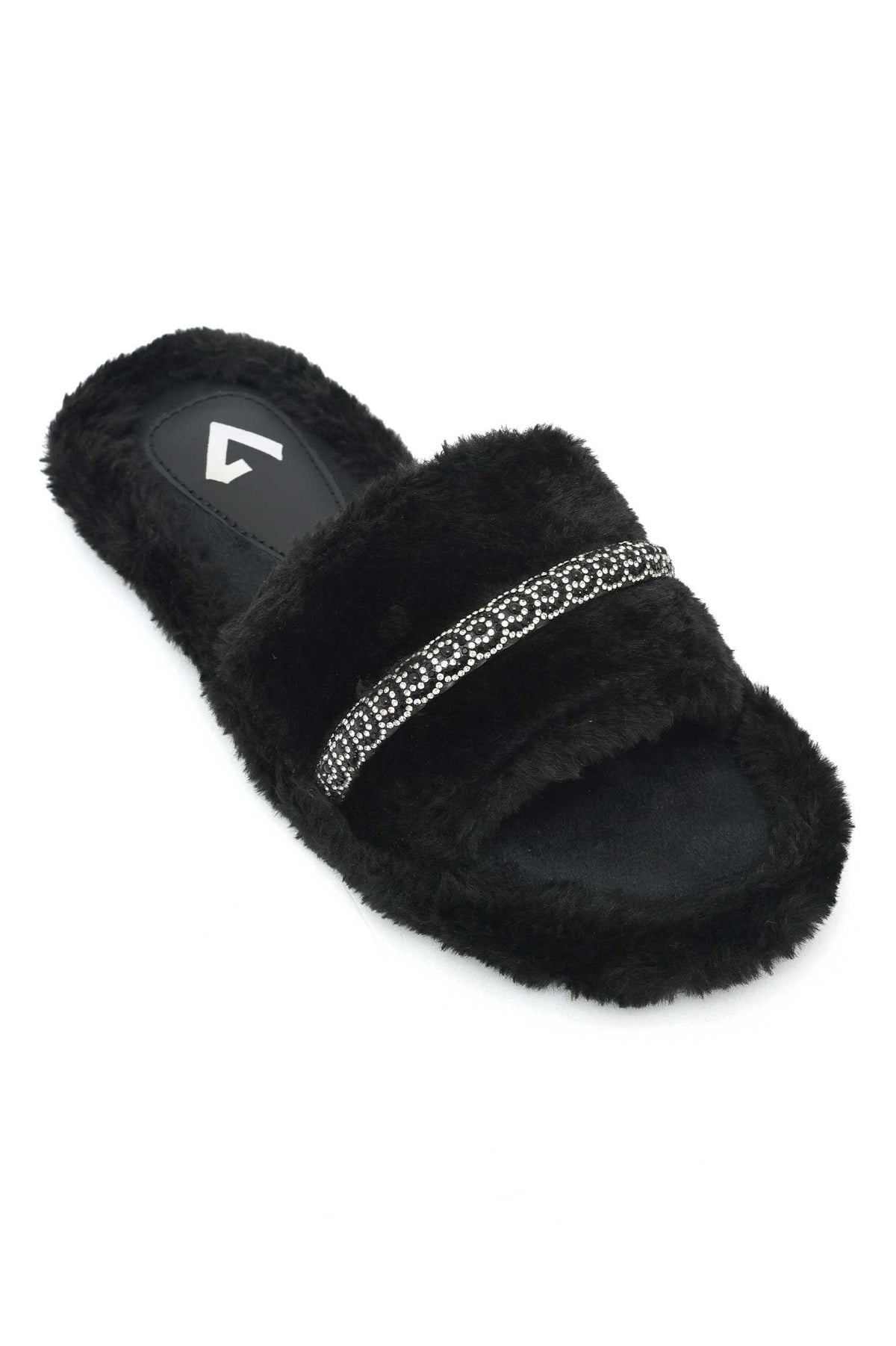 ELEGANT FURRY SLIDE-BLACK