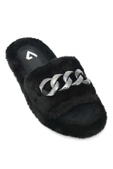 COZY CHAIN FUR SLIDE-BLACK