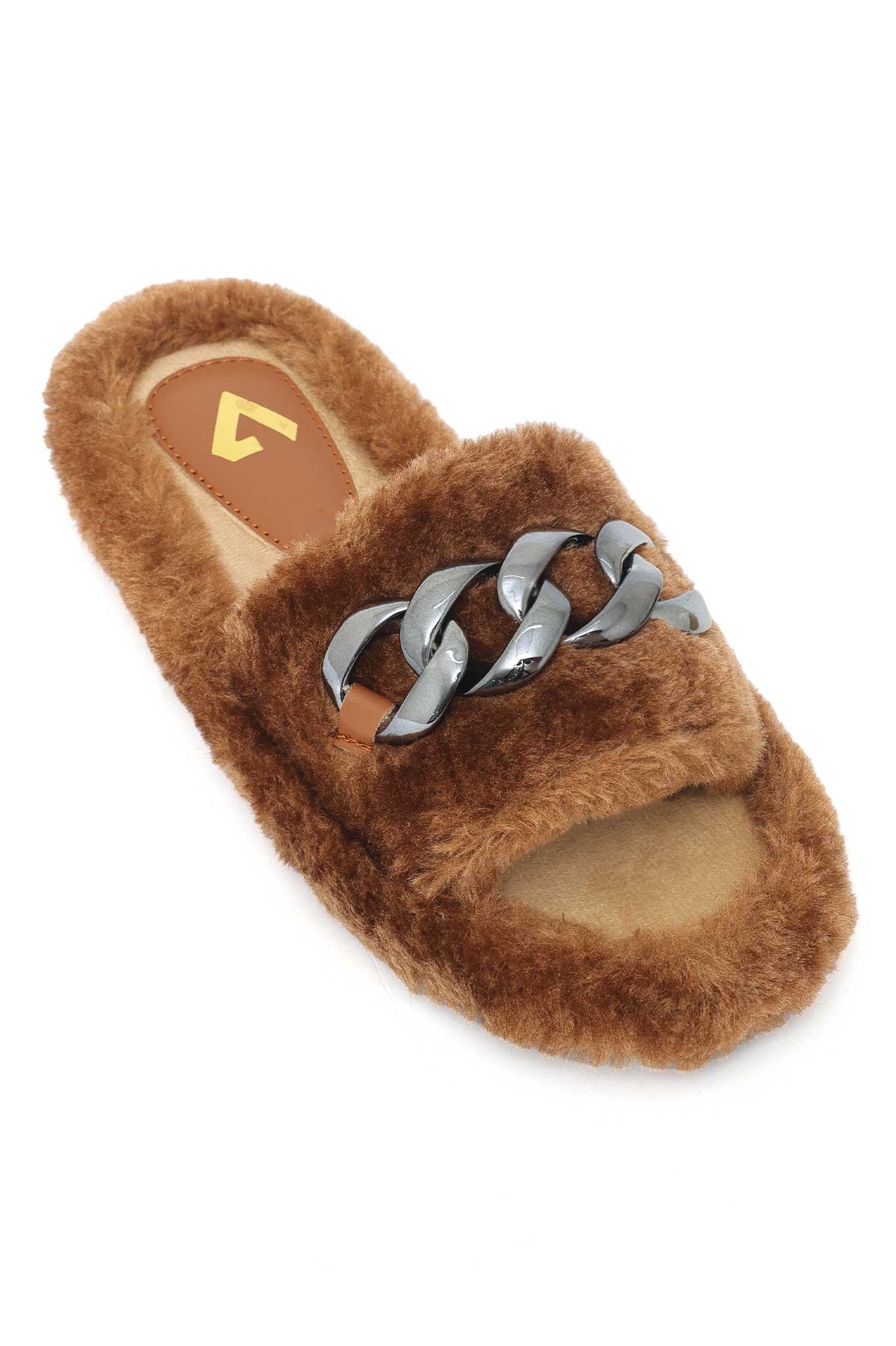 COZY CHAIN FUR SLIDE-CAMEL