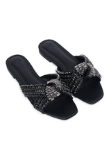 BLINGY EMBELLISHED STONE KNOTS-BLACK