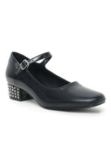BLOCK HEEL SLINGBACK SHOES-BLACK