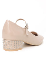 BLOCK HEEL SLINGBACK SHOES-BEIGE