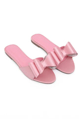 SATIN BOW ACCENT SLIDES-PINK