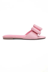 SATIN BOW ACCENT SLIDES-PINK