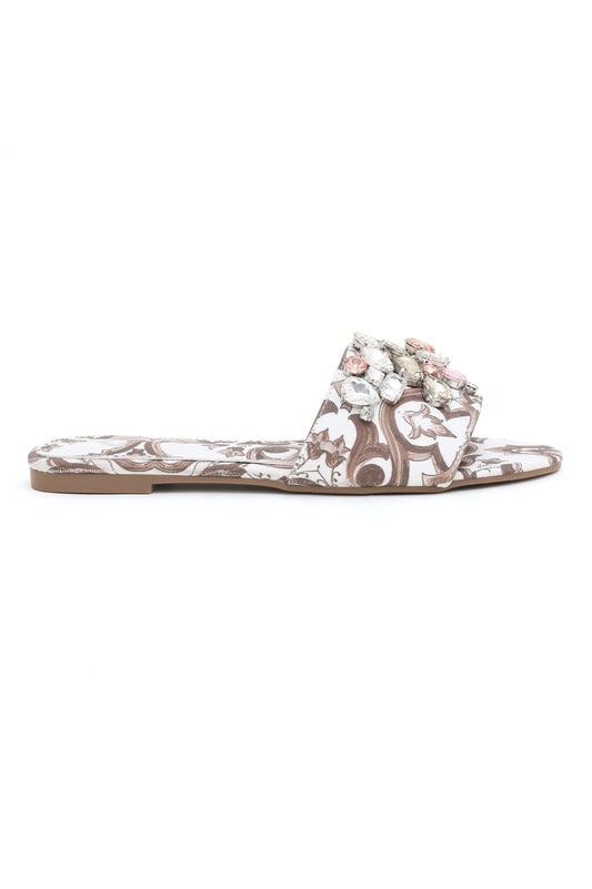 FLORAL ELEGANCE SLIDES-BEIGE