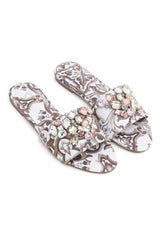 FLORAL ELEGANCE SLIDES-BEIGE