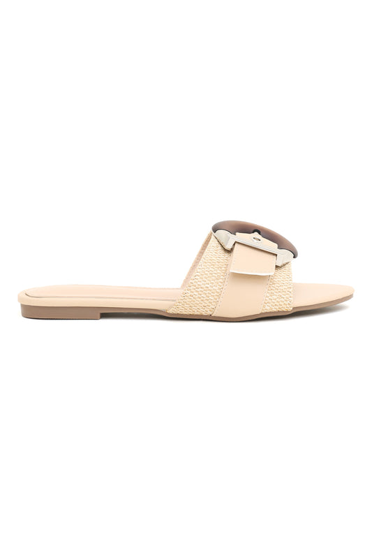 BUCKLE BLISS SLIDES-BEIGE