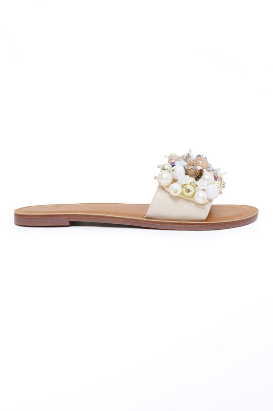 PEARL BLOSSOM SPARKLE FLATS-BEIGE