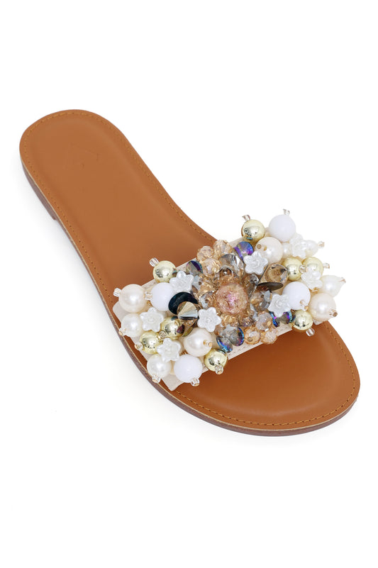 PEARL BLOSSOM SPARKLE FLATS-BEIGE