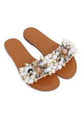 PEARL BLOSSOM SPARKLE FLATS-BEIGE