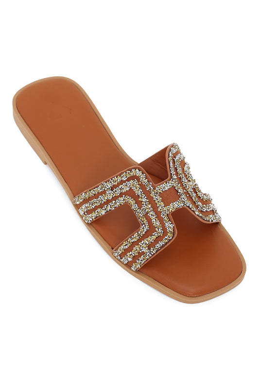 GLAM BEADED WOMEN'S FLATS-BROWN