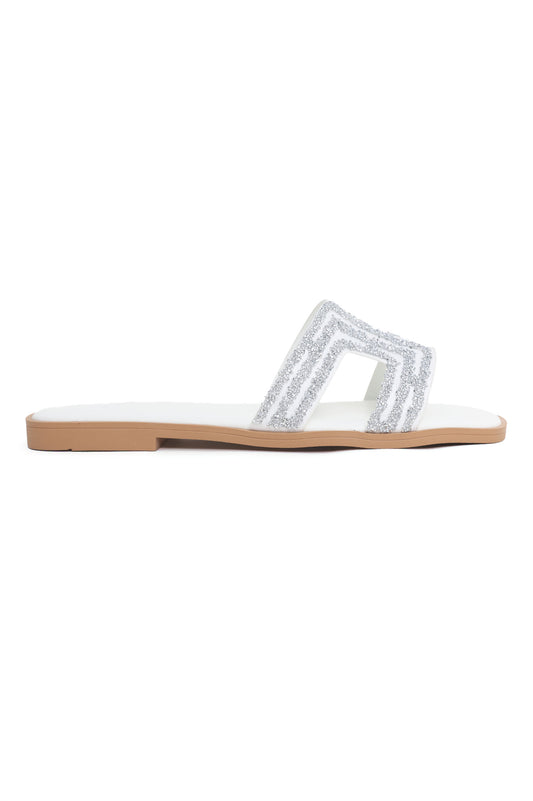 GLAM BEADED WOMEN'S FLATS-WHITE