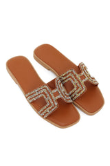 GLAM BEADED WOMEN'S FLATS-BROWN