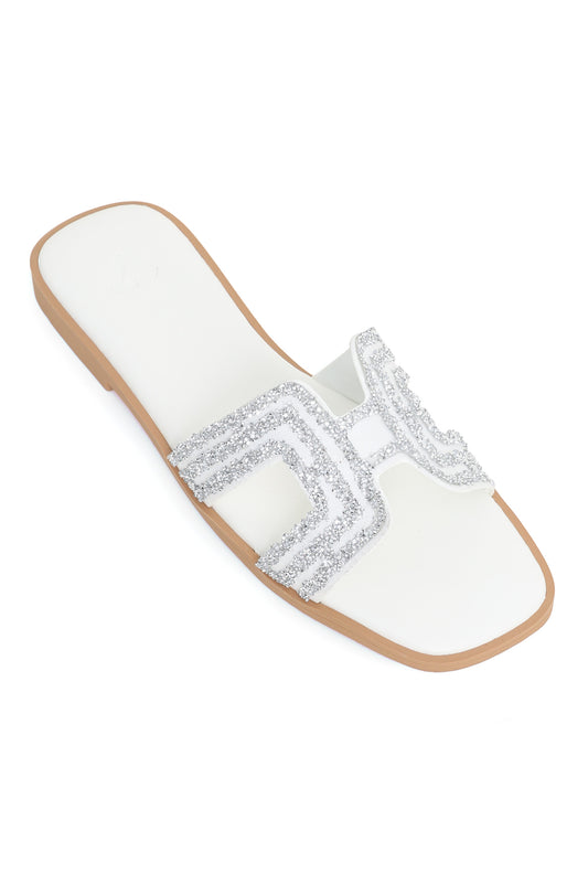 GLAM BEADED WOMEN'S FLATS-WHITE