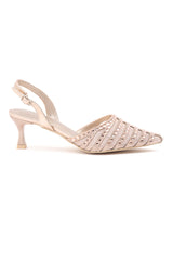 RHINESTONE SLINGBACK HEELS-CHAMPAGNE