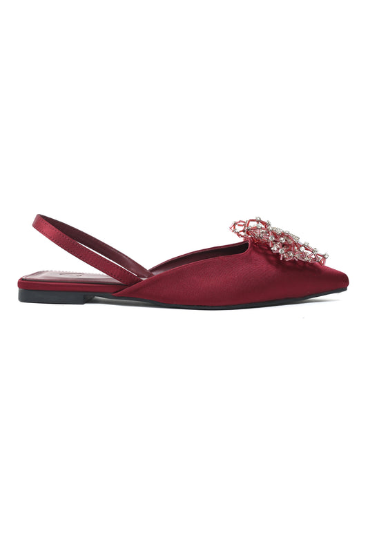 EMBELLISHED BOW SLINGBACKS-WINE
