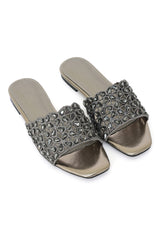 GOLDEN GLAM MIRROR-WORK SLIDE-PEWTER