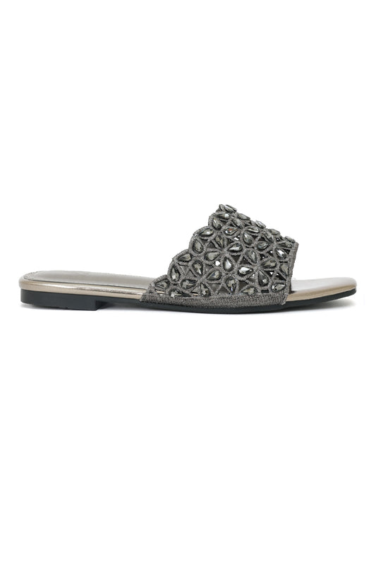 GOLDEN GLAM MIRROR-WORK SLIDE-PEWTER