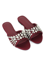 CRYSTAL BURST EMBELLISHED SLIDE-MAROON